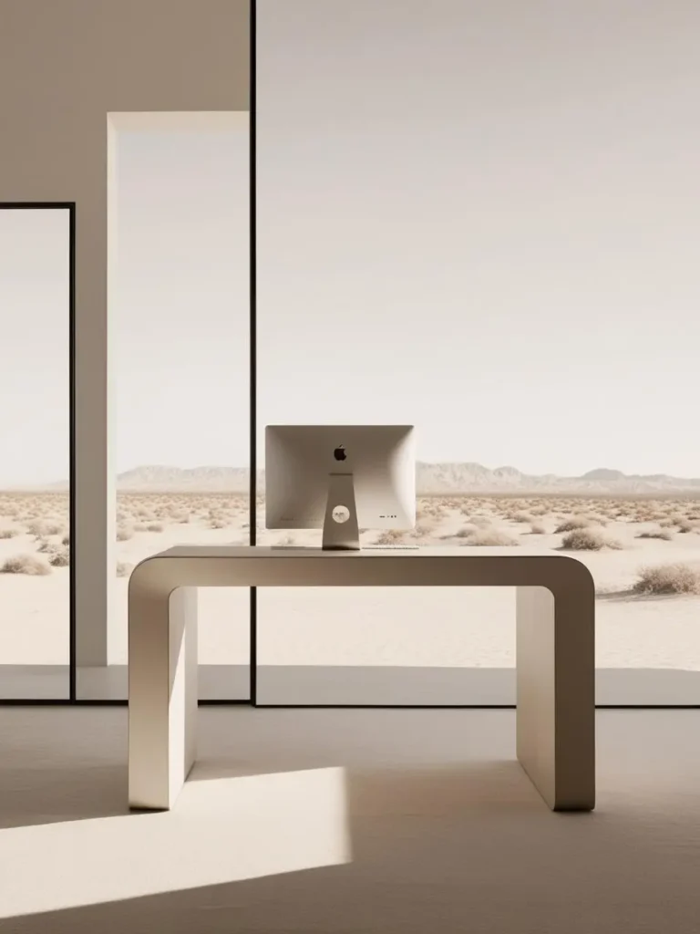 A-very-modern-desk-with-a-computer-in-the-desert